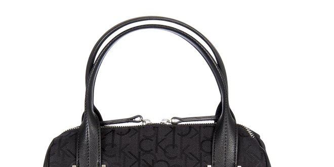 Dámska čierna kufríková vzorovaná kabelka s koženými pútkami Calvin Klein