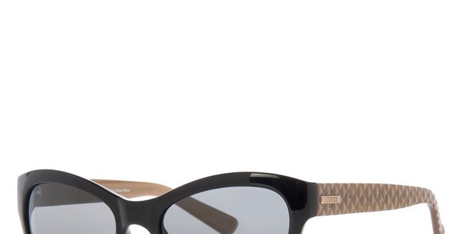 Dámske čierne slnečné okuliare so vzorovanými stranicami Guess