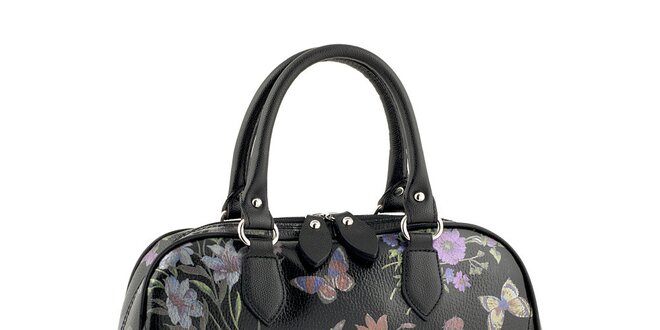 Dámska čierna kabelka s kvetinovou potlačou Valentina Italy