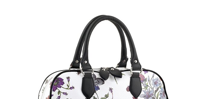 Dámska bielo-čierna kabelka s kvetinovou potlačou Valentina Italy