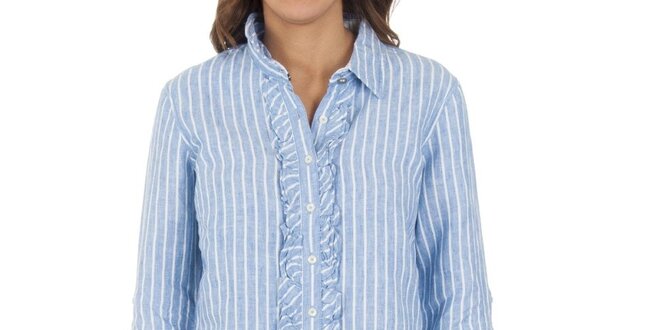 Dámska modro-biela pruhovaná košeľa s volánmi Tommy Hilfiger