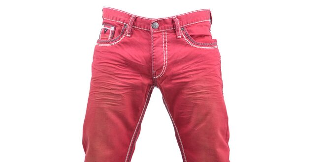 Pánske červené prešívané džínsy RNT23