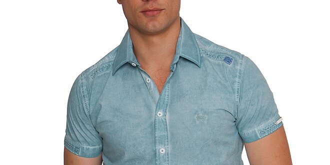 Pánska svetlo modrá denimová košeľa s krátkymi rukávmi RNT23