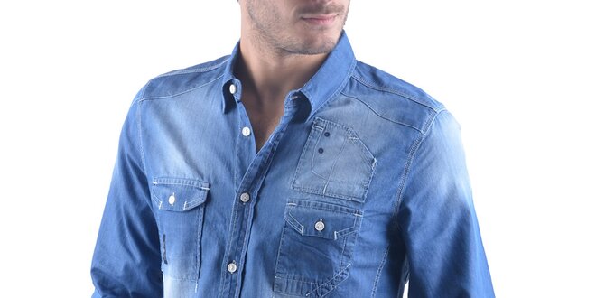 Pánska modrá šisovaná džínsová košeľa RNT23