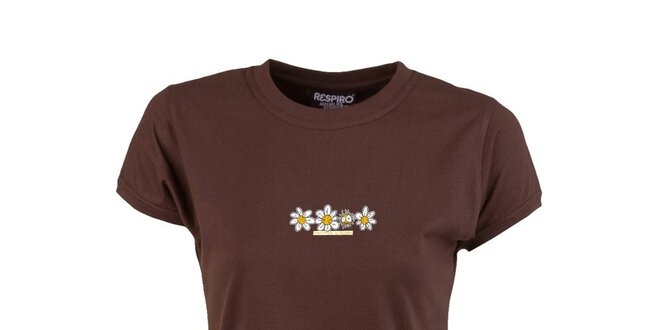 Dámske hnedé tričko s kvetinami Respiro