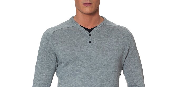 Pánsky šedý sveter s lakťovými nášivkami Paul Stragas