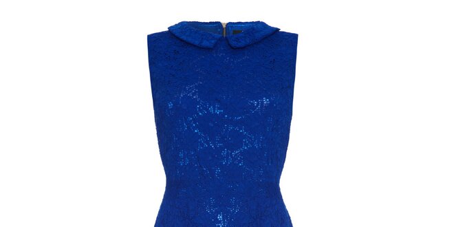 Dámske modré čipkované šaty s límčekom Iska
