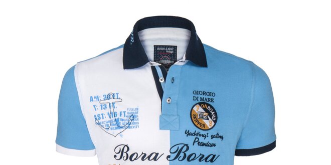 Pánske modro-biele kockované polo tričko Giorgio Di Mare