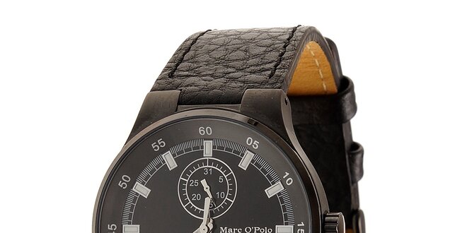 Čierne oceľové hodinky Marc O´Polo s koženým remienkom