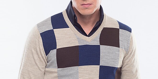 Pánsky vlnený sveter s kockami Blažek
