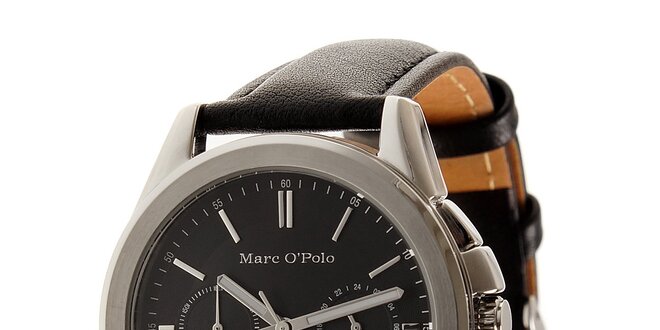 Pánske oceľové hodinky Marc O´Polo s čiernym koženým remienkom