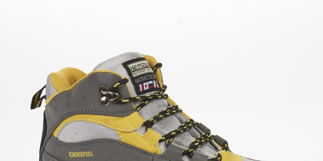 Unisex šedo-žluté trekové členkové topánky Kimberfeel