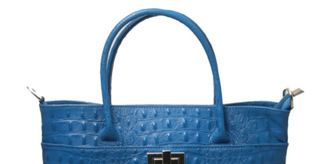 Dámska modrá kabelka s motívom krokodílej kože Leonardo Farnesi