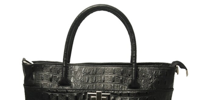 Dámska čierna kabelka s motívom krokodílej kože Leonardo Farnesi