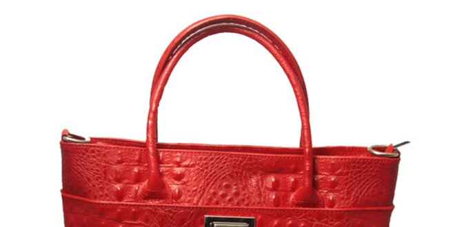 Dámska červená kabelka s motívom krokodílej kože Leonardo Farnesi
