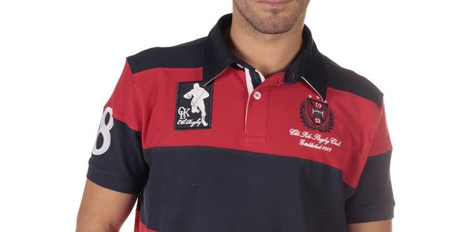Pánske tričko s červenými pruhmi a motívom ragby CLK