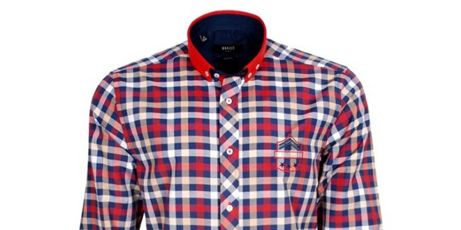 Pánska červeno-modro-biela kockovaná košeľa Brazzi