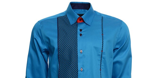 Pánska tyrkysová košeľa s kockovanými detailmi Brazzi