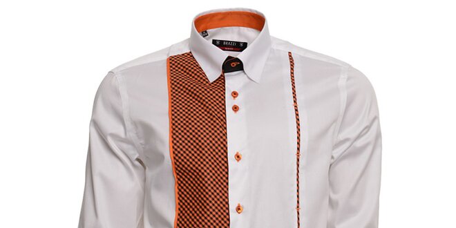 Pánska biela košeľa s oranžovými detailmi Brazzi