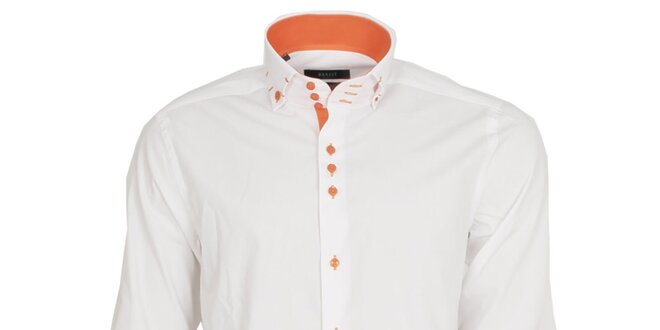 Pánska biela košeľa s oranžovými manžetami Brazzi