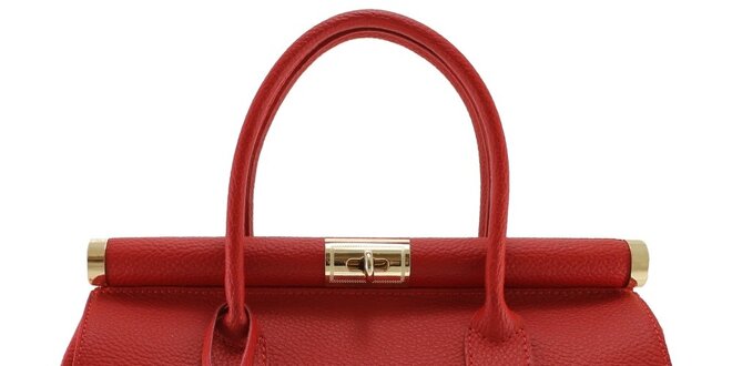 Dámska červená kožená kabelka so zlatým zámčekom Florence Bags