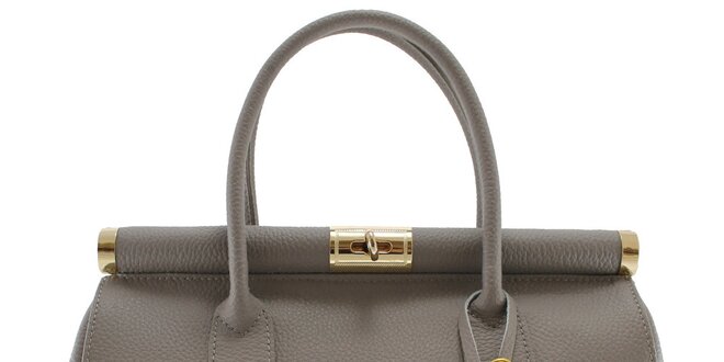 Dámska šedá kožená kabelka so zlatým zámčekom Florence Bags