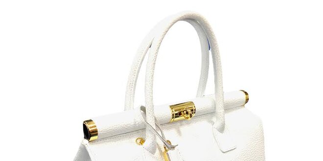 Dámska snehovo biela kožená kabelka so zlatým zámčekom Florence Bags