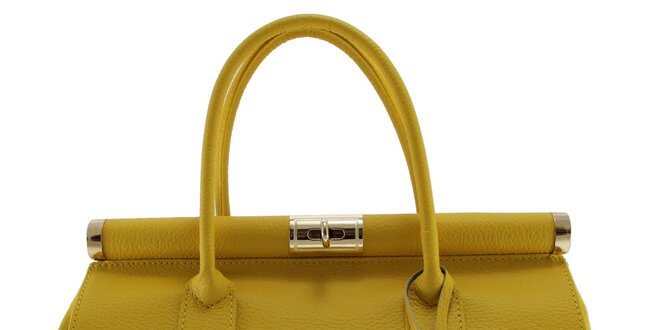 Dámska žltá kožená kabelka so zlatým zámčekom Florence Bags