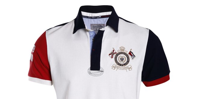 Pánske bielo-červeno-modré polo tričko s výšivkou Signore dei Mari