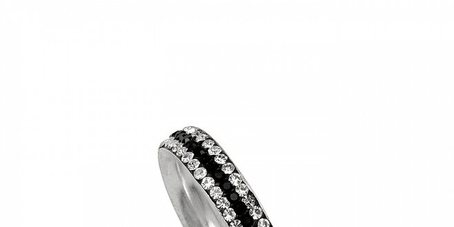 Dámsky strieborný prsteň Miss Jones s čiernymi a čirými kamienkami