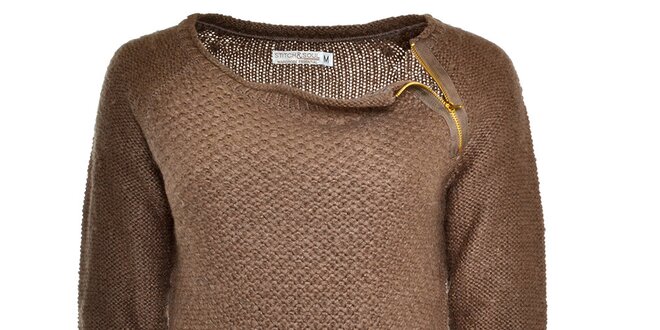 Dámsky hnedý sveter so zipsom Stitch&Soul