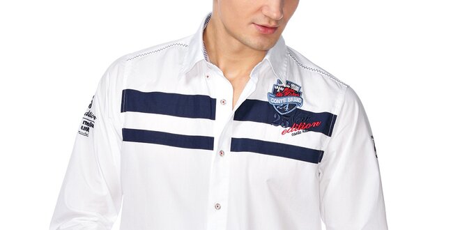 Pánska biela košeľa s modrými pruhmi na hrudi M. Conte