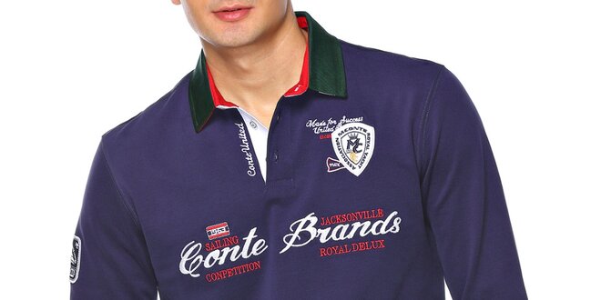 Pánske modré polo tričko s dlhým rukávom M. Conte