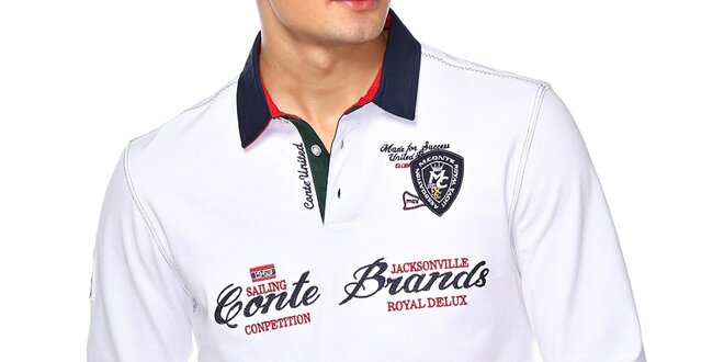 Pánske biele polo tričko s dlhým rukávom M. Conte