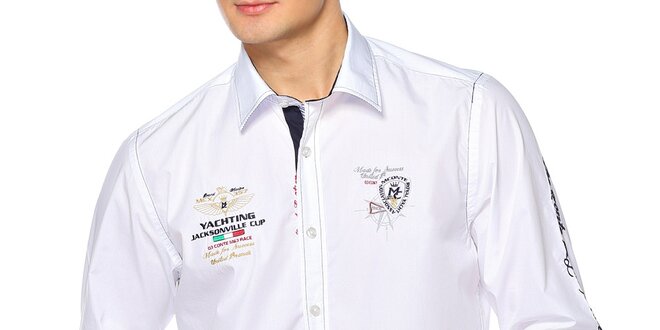 Pánska biela košeľa s ozdobnými prvkami M. Conte