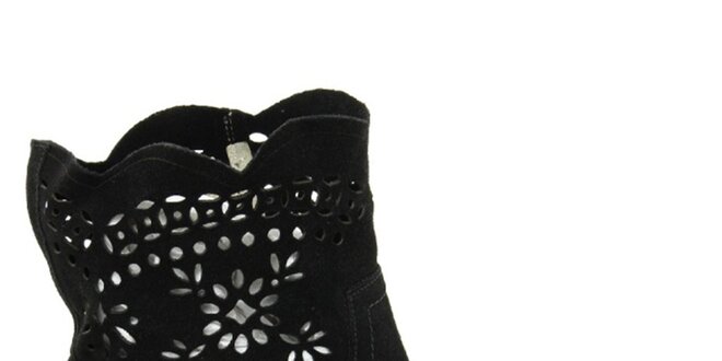 Dámske čierne členkové semišové topánky s perforáciou Giorgio Picino