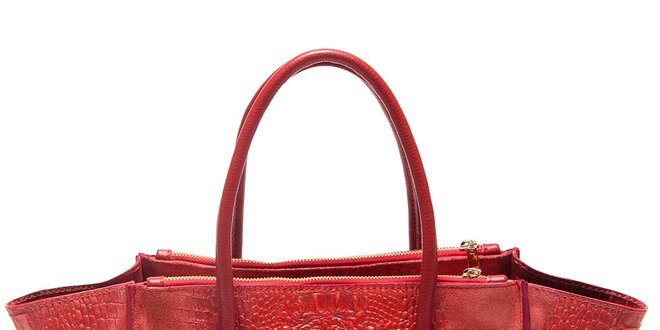 Dámska červená kabelka so vzorom krokodílej kože Mangotti