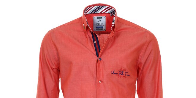 Pánska oranžová košeľa s pruhovanými manžetami Pontto