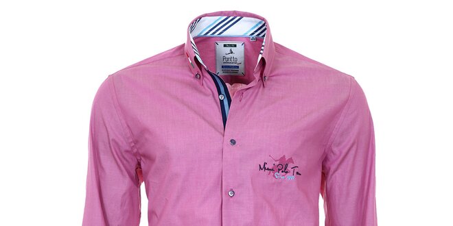Pánska ružová košeľa s pruhovanými manžetami Pontto