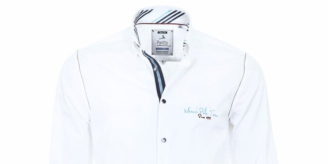 Pánska biela košeľa s pruhovanými manžetami Pontto