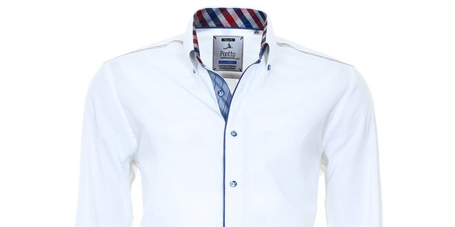 Pánska biela košeľa s farebnými manžetami Pontto