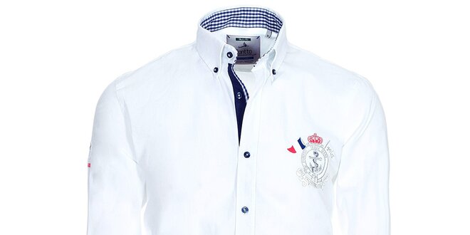 Pánska biela košeľa Pontto s kockovanými detailmi