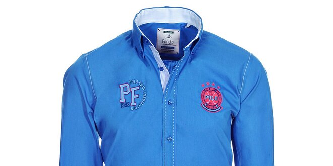 Pánska modrá košeľa s nápismi Pontto
