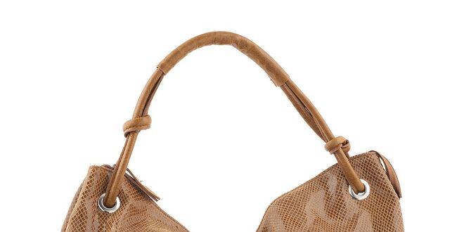 Dámska medová kožená kabelka so vzorom Ore 10
