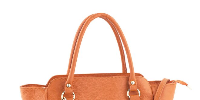 Dámska kožená kabelka s popruhom v oranžovej farbe Ore 10