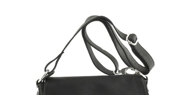 Dámska čierna kožená kabelka cez rameno so strapcom Ore 10