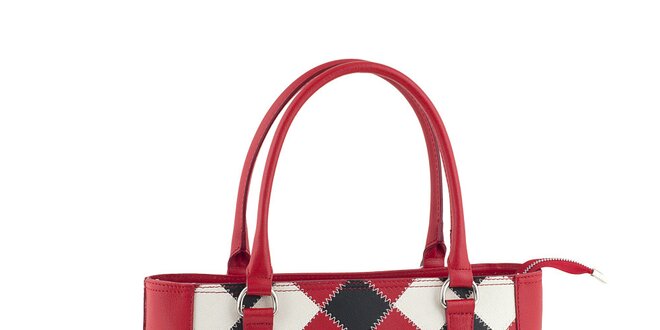 Dámska červená kožená kabelka s kockovaným vzorom Ore 10