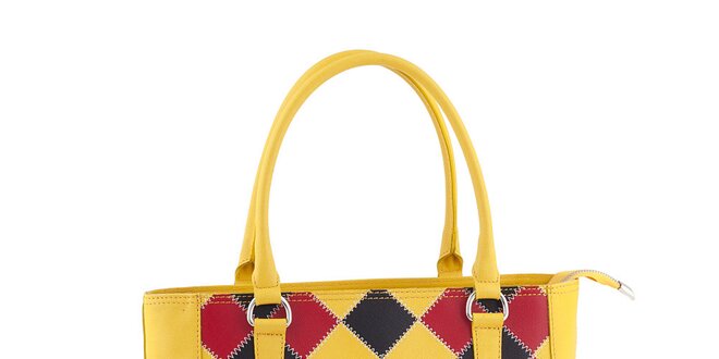 Dámska žltá kožená kabelka s kockovaným vzorom Ore 10