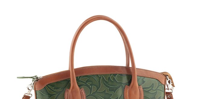 Dámska zelená kožená kabelka s lístočkami Ore 10