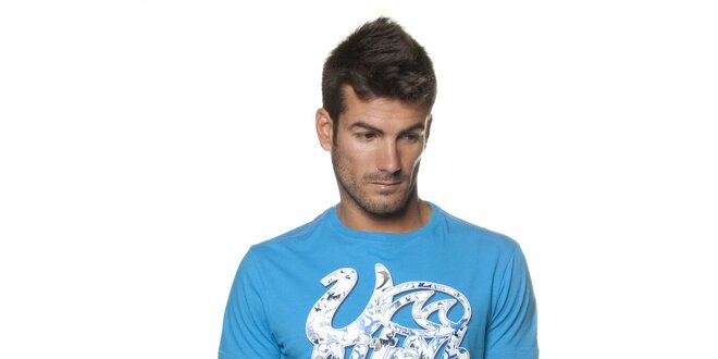 Pánske azúrovo modré tričko Unitryb s potlačou